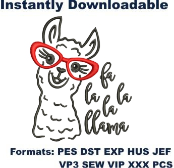 llama with glasses embroidery design