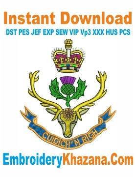 Queens Own Highlanders Crest Embroidery Design