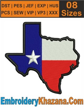 Texas Map Flag Machine Embroidery Designs
